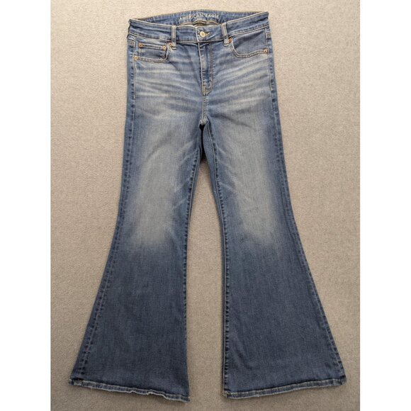 American Eagle Jeans Womens 10 Blue Festival Flare Next Level Stretch Flare Leg - Picture 1 of 16
